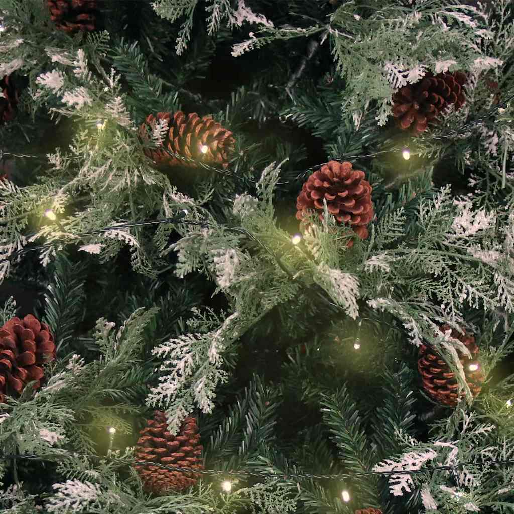 Albero di Natale Preilluminato con Pigne Verde 195 cm PVC e PE