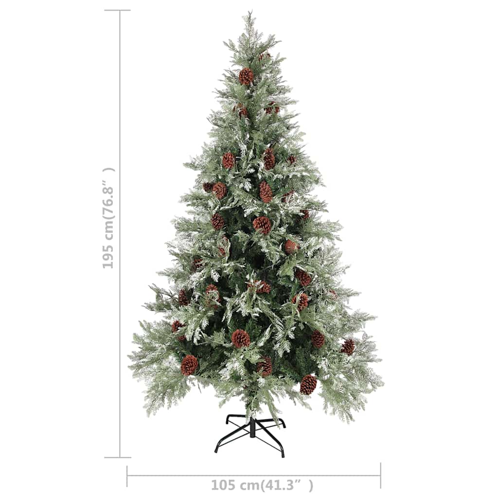 Albero di Natale Preilluminato con Pigne Verde 195 cm PVC e PE