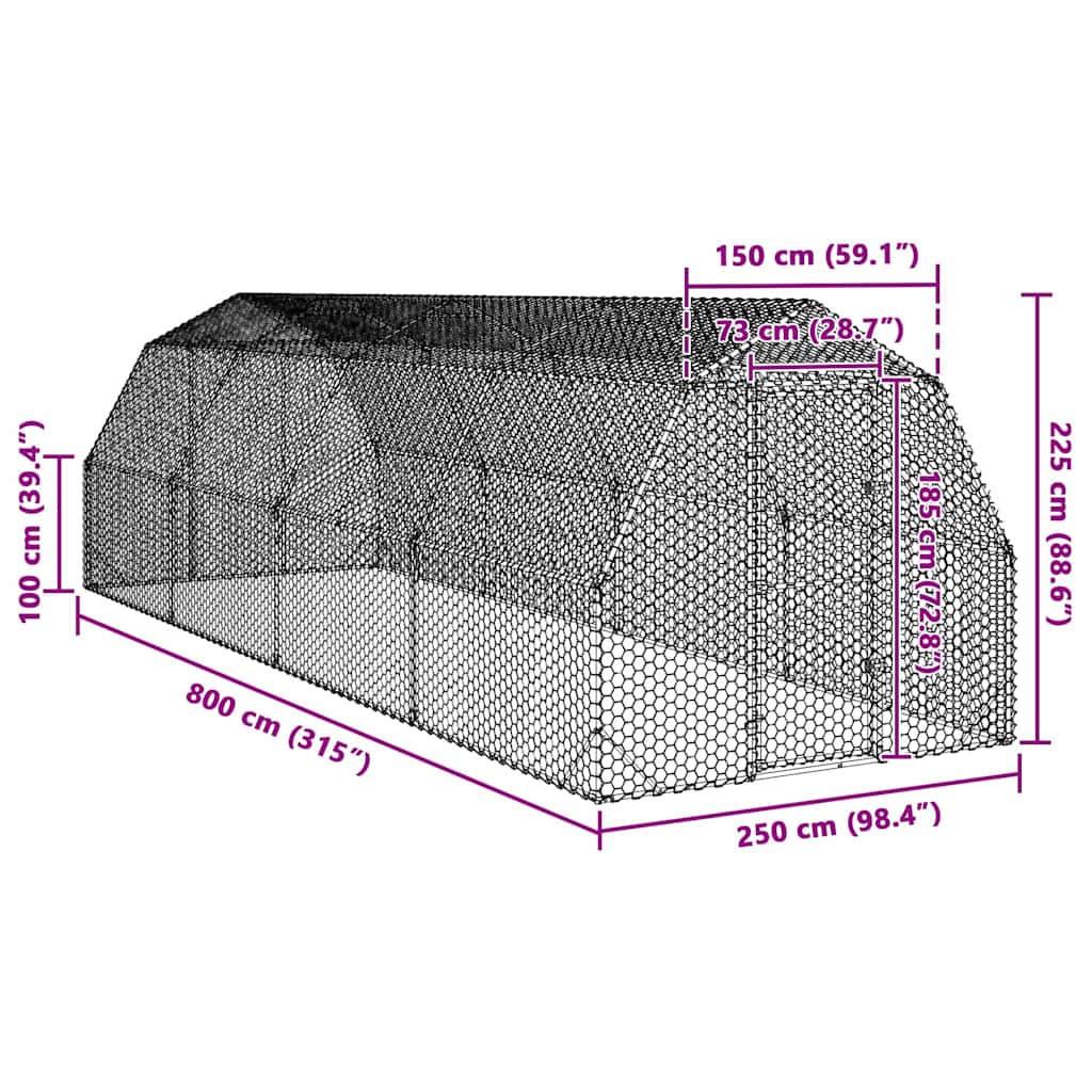 Recinto per Polli 2,5x8x2,25 m in Acciaio Zincato
