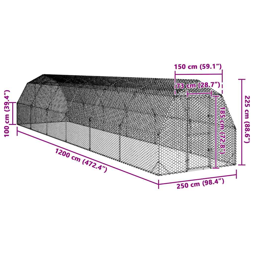 Recinto per Polli 2,5x12x2,25 m in Acciaio Zincato
