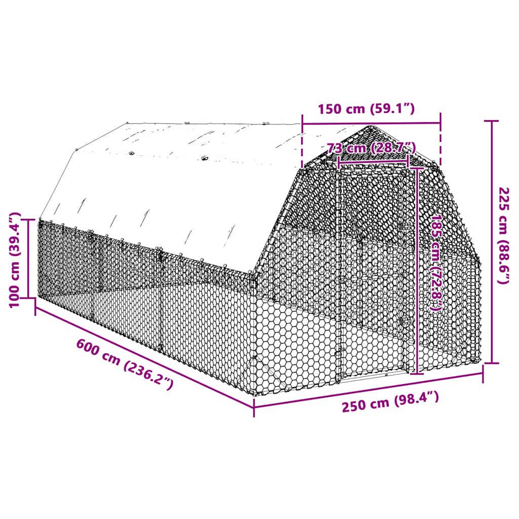 Recinto per Polli con Tetto 2,5x6x2,25 m in Acciaio Zincato