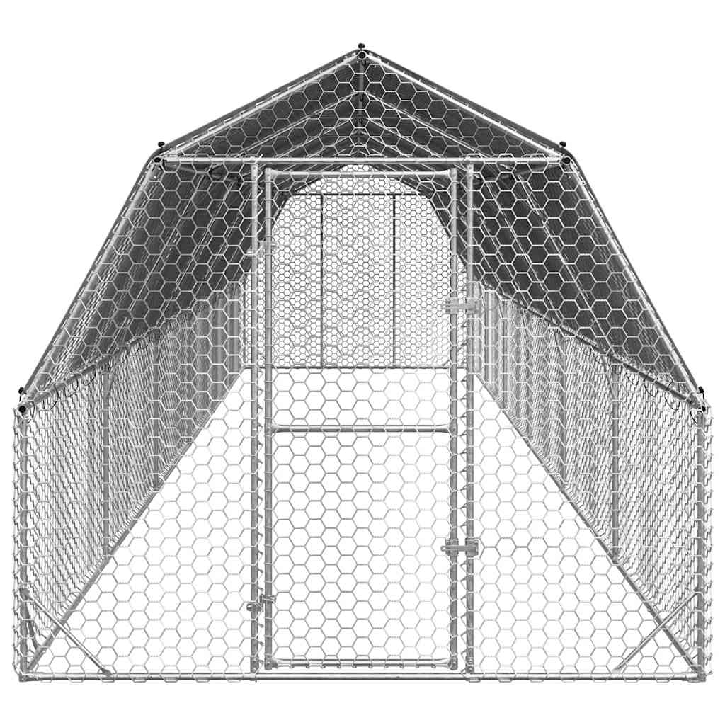 Recinto per Polli con Tetto 2,5x12x2,25 m in Acciaio Zincato