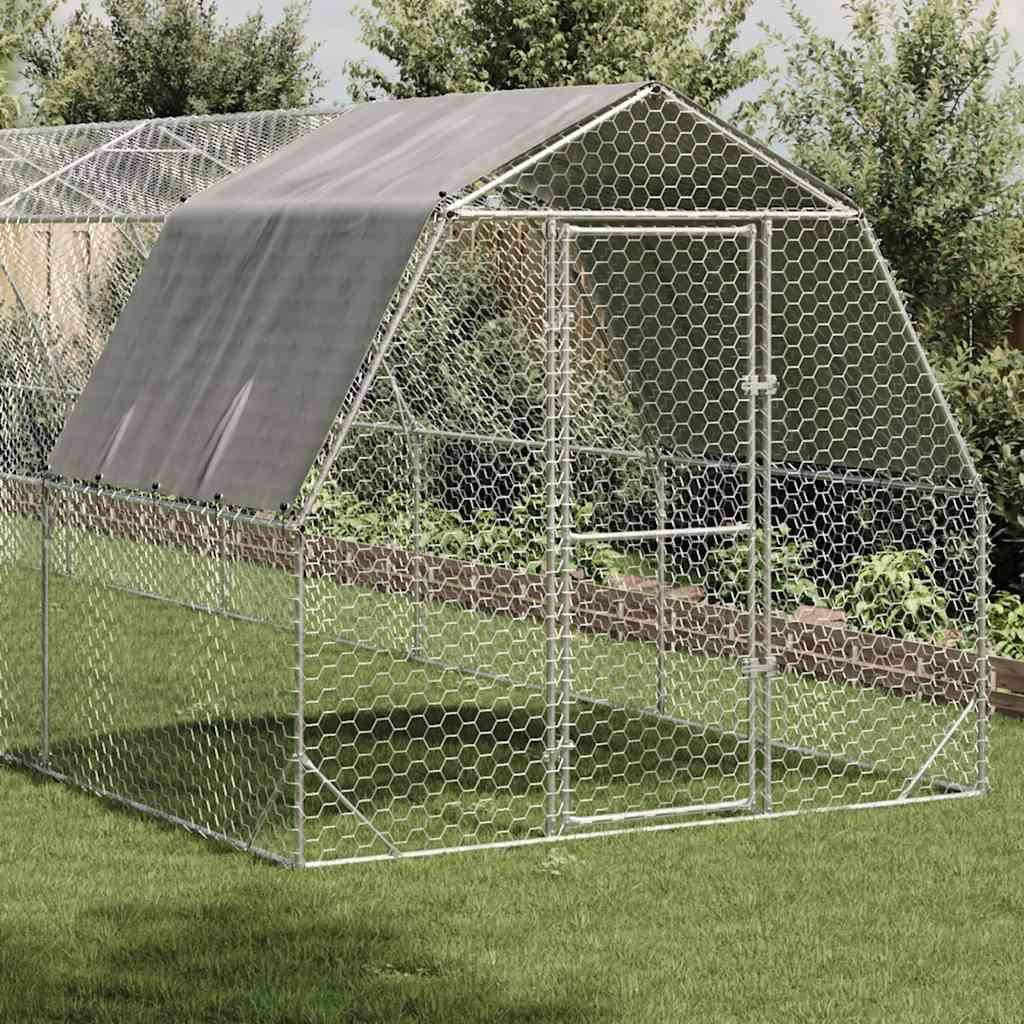 Recinto per Polli con Tetto 2,5x12x2,25 m in Acciaio Zincato