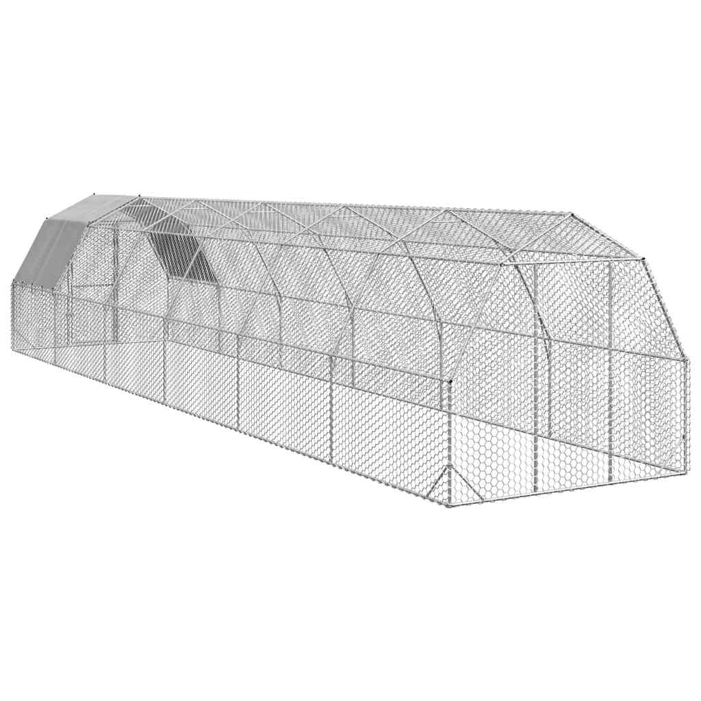Recinto per Polli con Tetto 2,5x12x2,25 m in Acciaio Zincato
