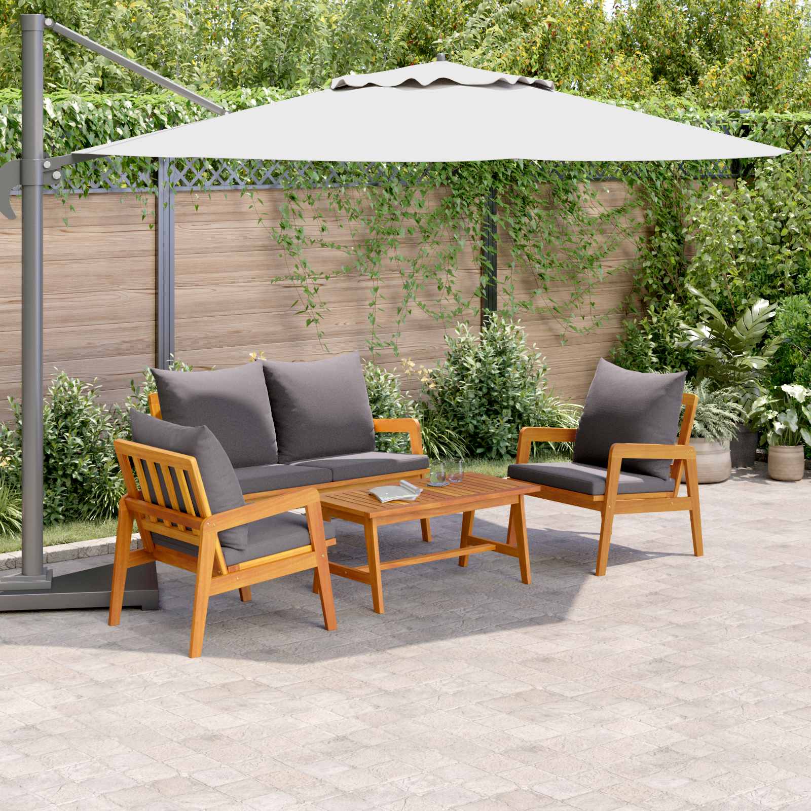 Set bistrot 4 pz Marrone Legno di Acacia Massello