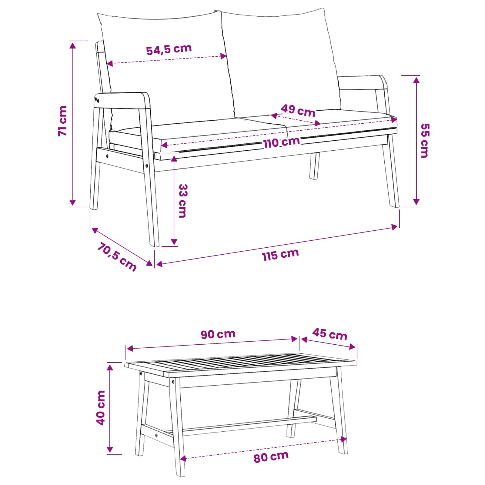 Set bistrot 3 pz Marrone Legno di Acacia Massello
