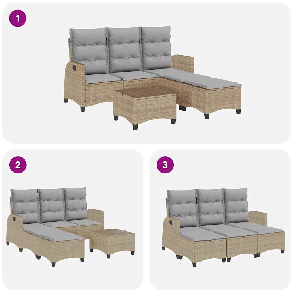 Set Divano da Giardino 3 pz con Cuscini a L Beige in Polyrattan