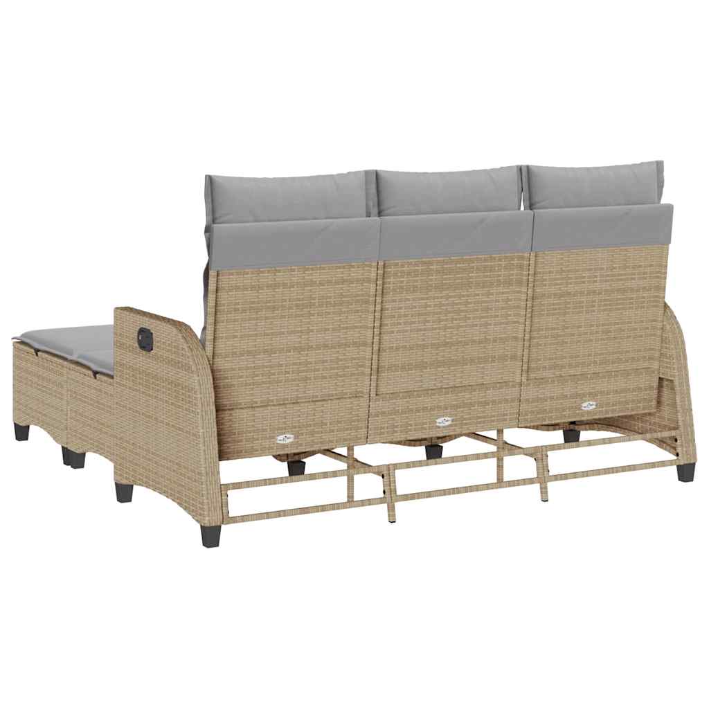 Set Divano da Giardino 3 pz con Cuscini a L Beige in Polyrattan