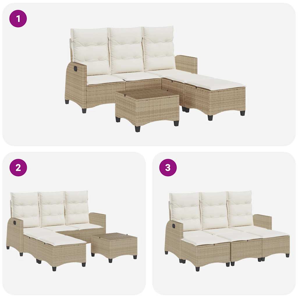 Set Divano da Giardino 3 pz con Cuscini a L Beige in Polyrattan