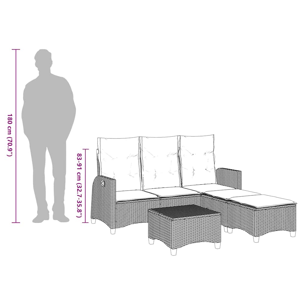 Set Divano da Giardino 3 pz con Cuscini a L Beige in Polyrattan