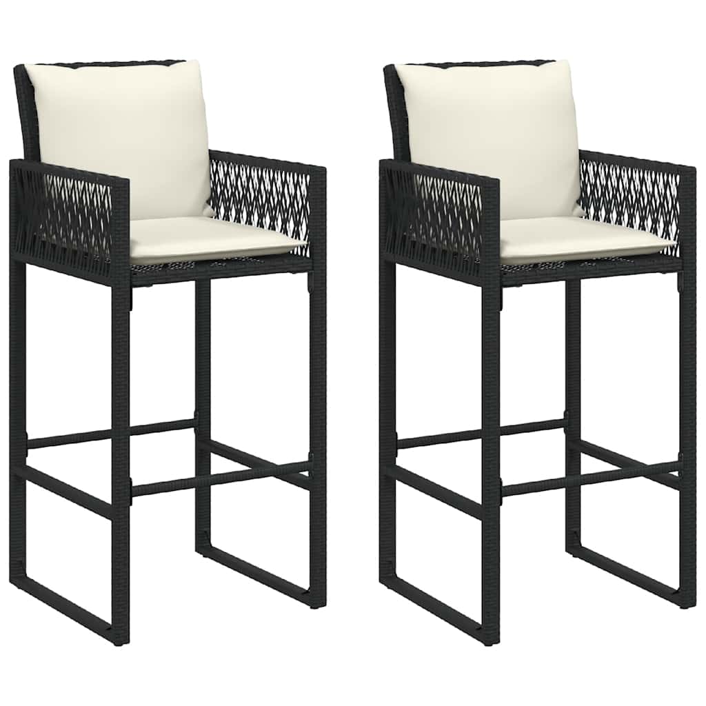 Set Bar da Giardino 3 pz con Cuscini Nero in Polyrattan Acacia