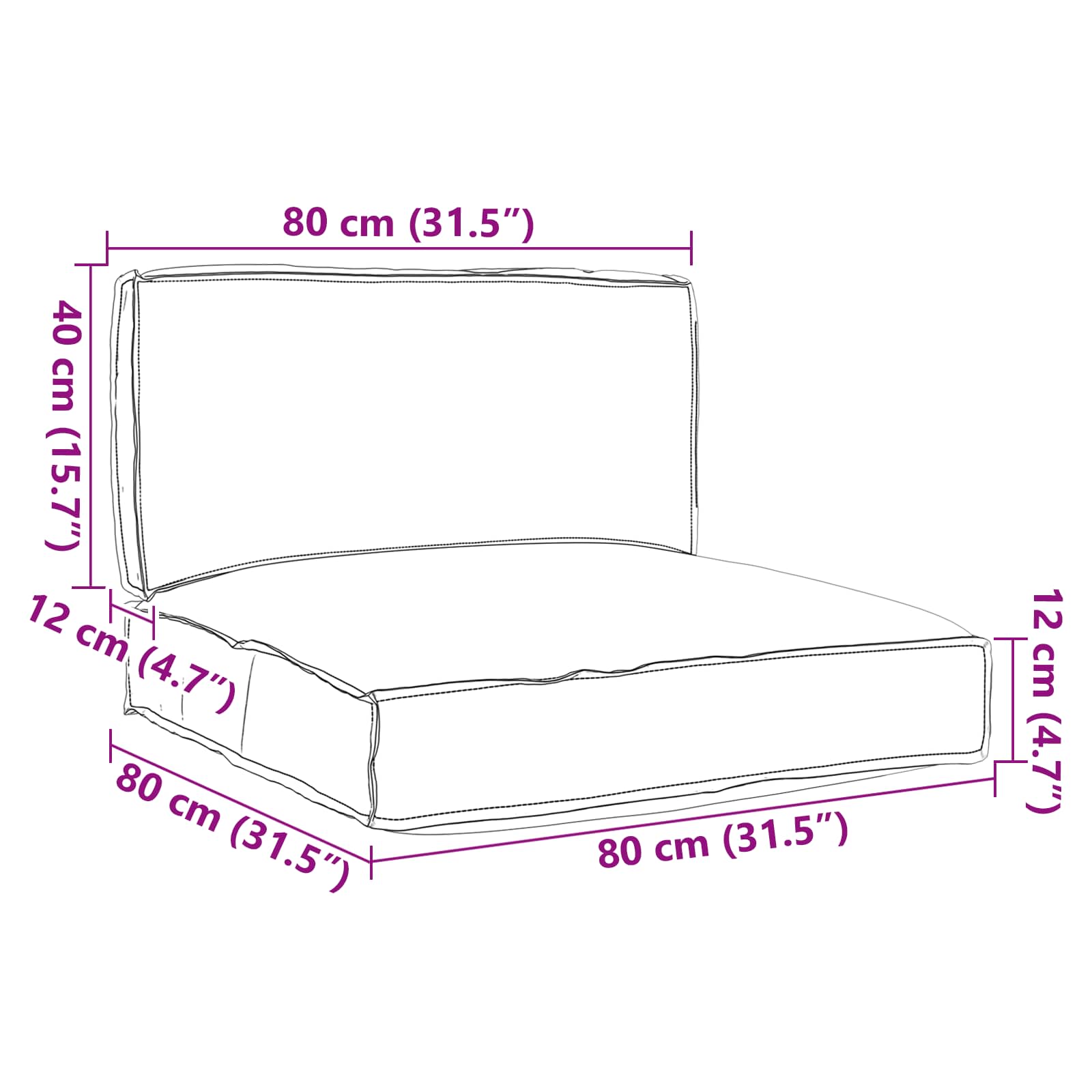 Set di Cuscini per Pallet Tessuto Oxford Beige 80 x 80 x 52 cm
