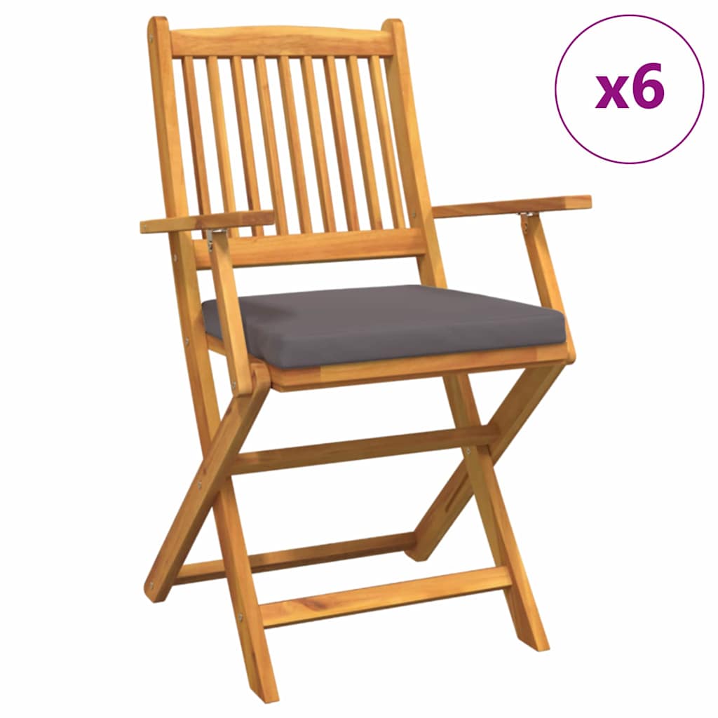 Sedia pieghevole 6 pz Grigio Legno massello di acacia