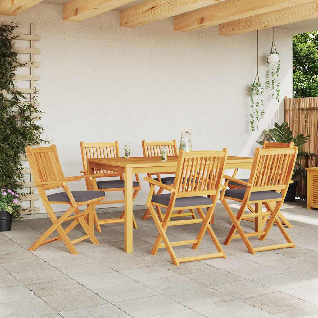 Sedia pieghevole 6 pz Grigio Legno massello di acacia