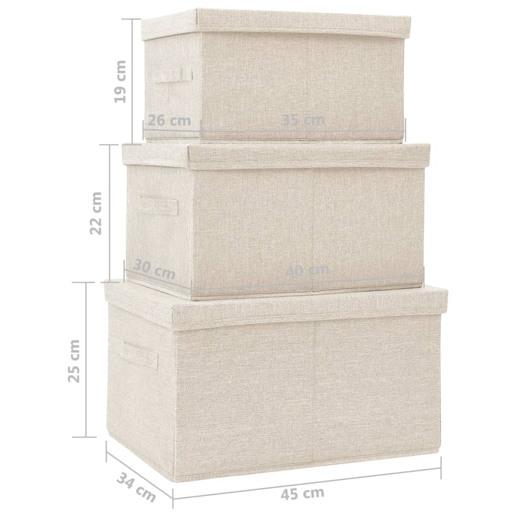 Scatole Portaoggetti Impilabili Set 3pz in Tessuto Crema