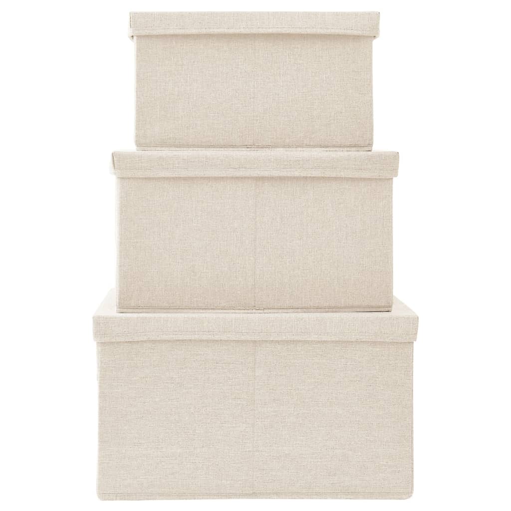 Scatole Portaoggetti Impilabili Set 3pz in Tessuto Crema