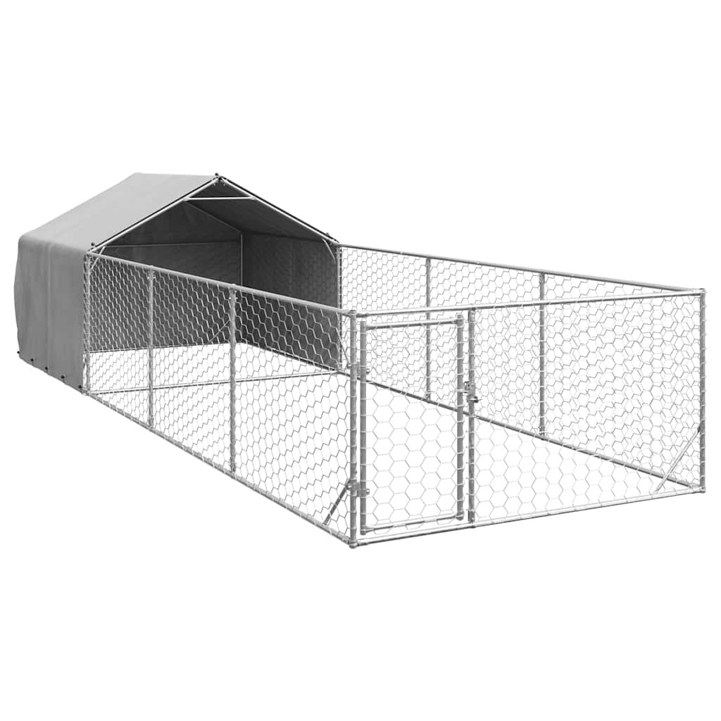 Cuccia per Cani da Esterno con Recinto 7x2x1,5m Acciaio Zincato