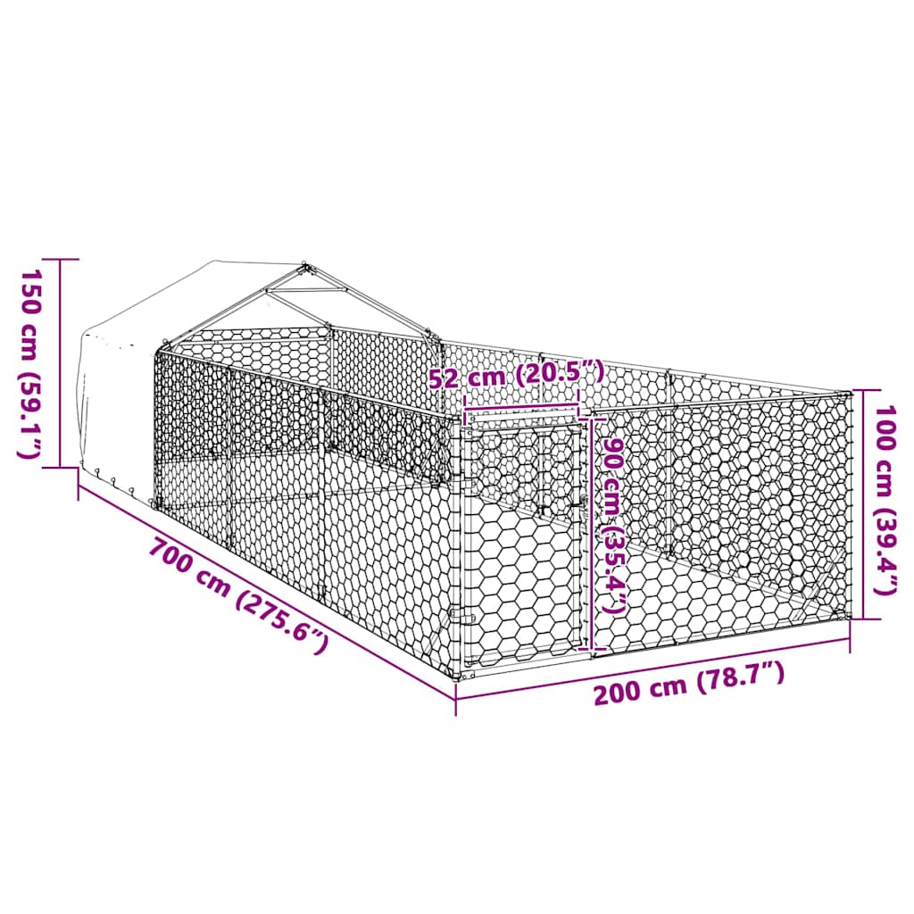 Cuccia per Cani da Esterno con Recinto 7x2x1,5m Acciaio Zincato