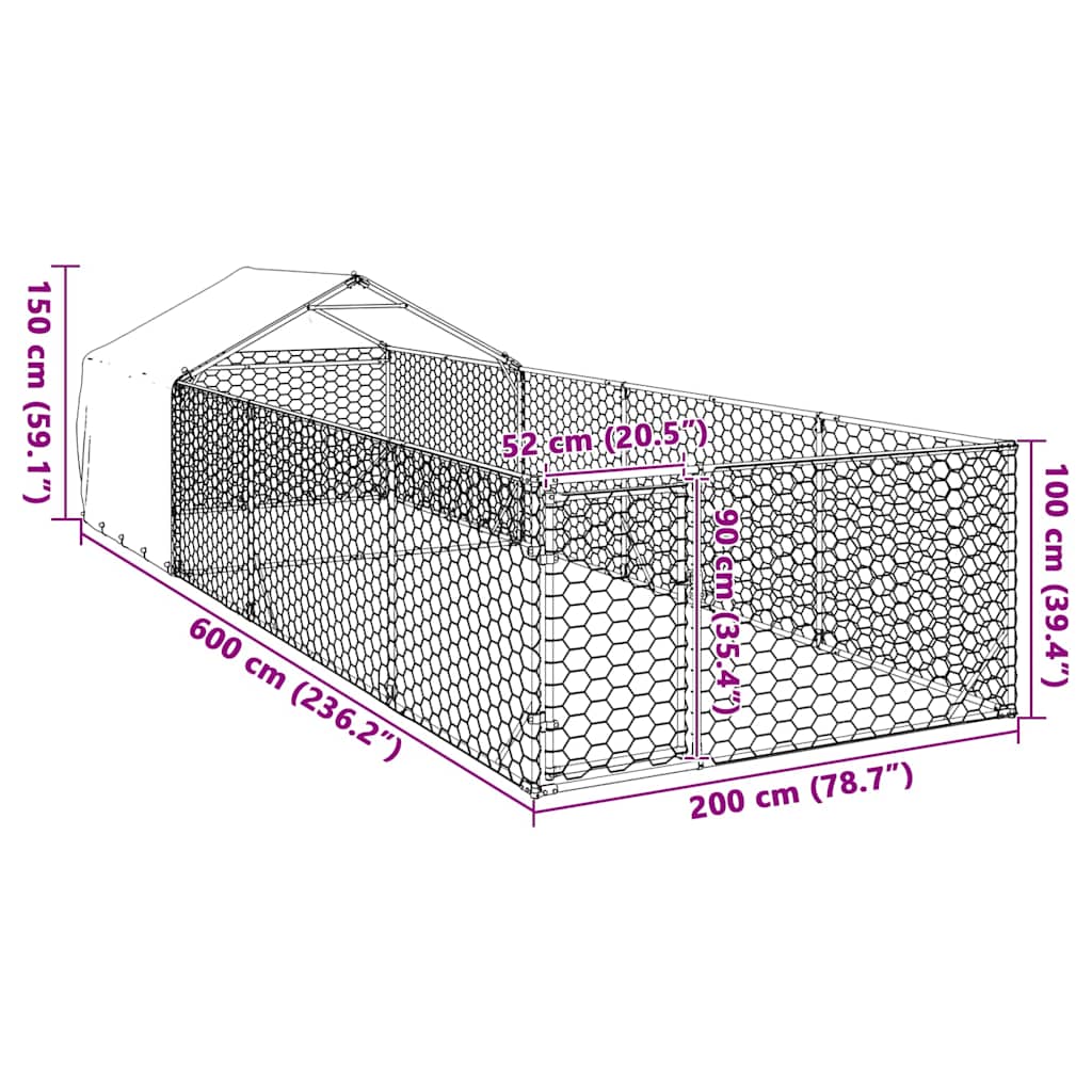 Cuccia per Cani da Esterno con Recinto 6x2x1,5m Acciaio Zincato