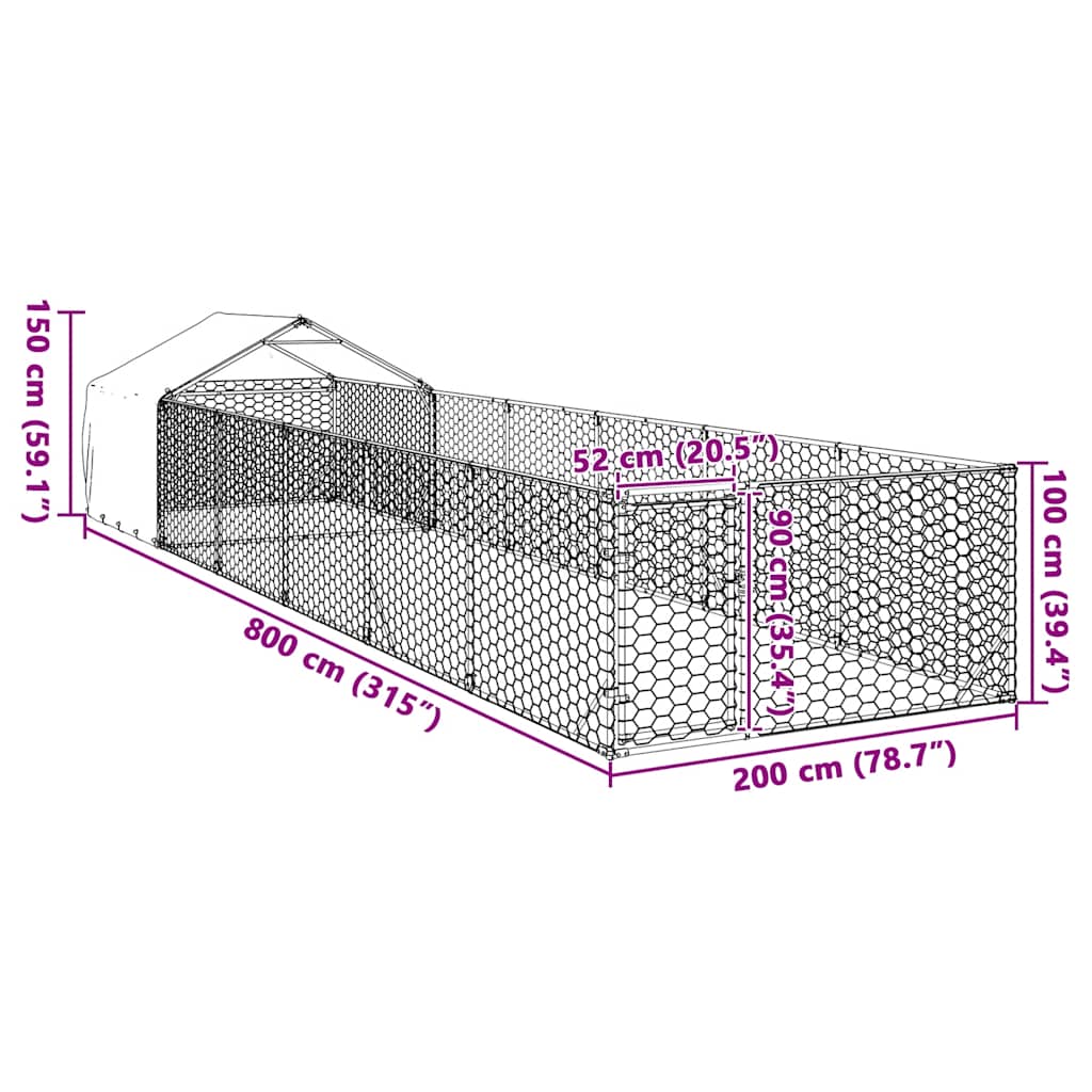 Cuccia per Cani da Esterno con Recinto 8x2x1,5m Acciaio Zincato
