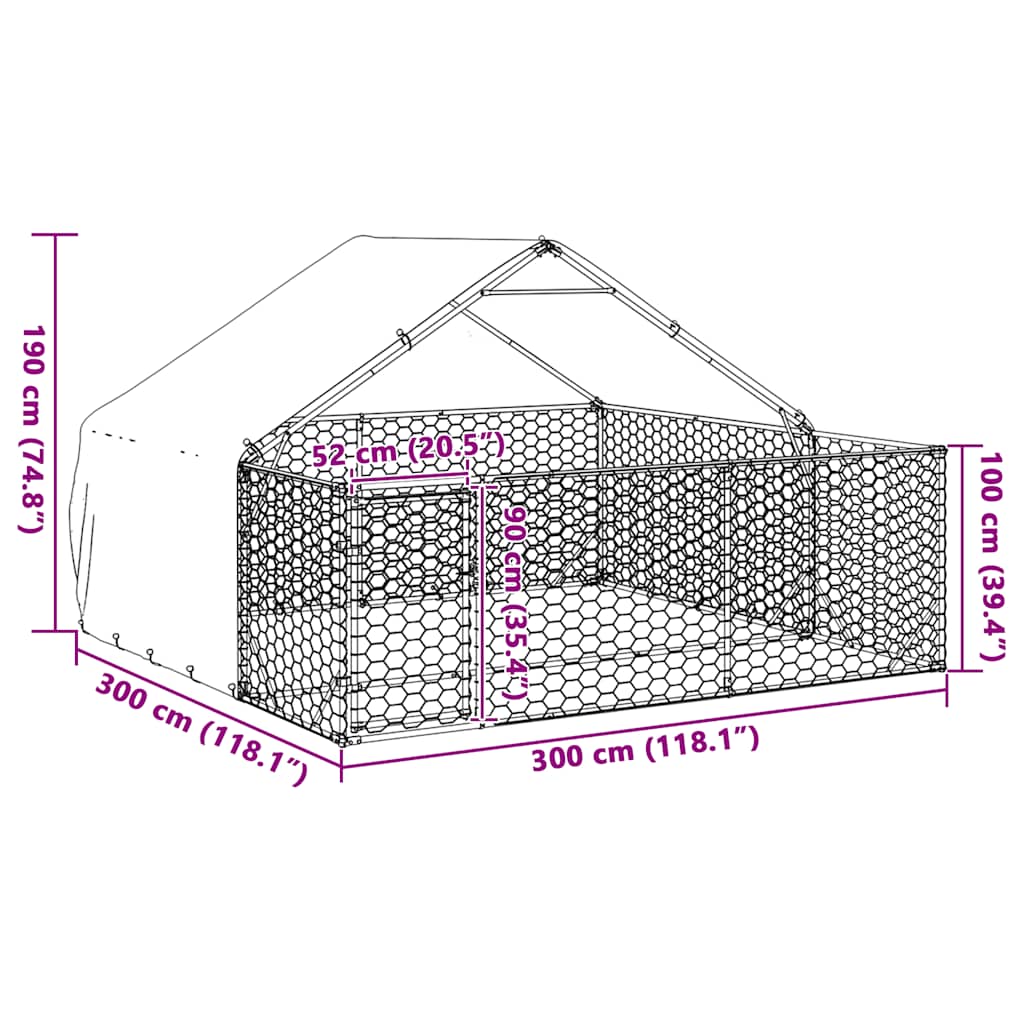 Cuccia per Cani da Esterno con Recinto 3x3x1,9m Acciaio Zincato