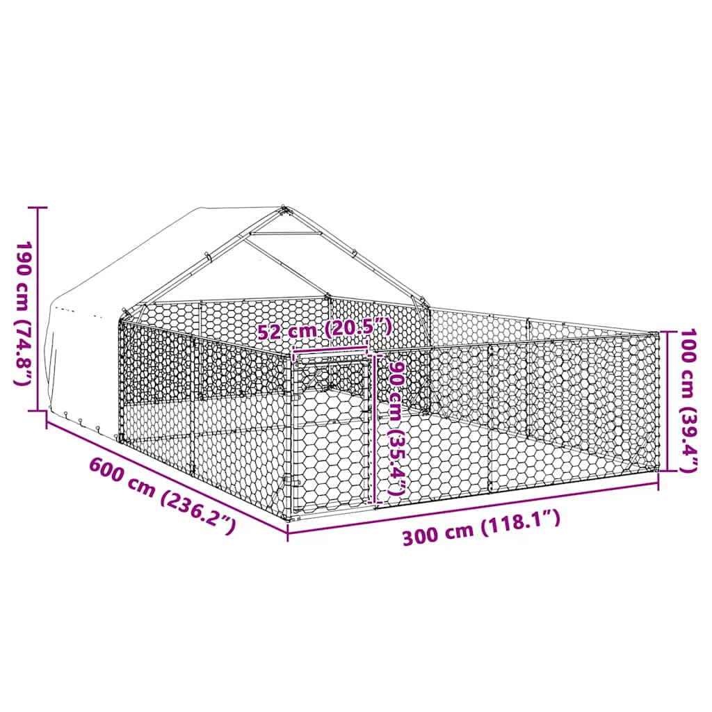 Cuccia per Cani da Esterno con Recinto 6x3x1,9m Acciaio Zincato