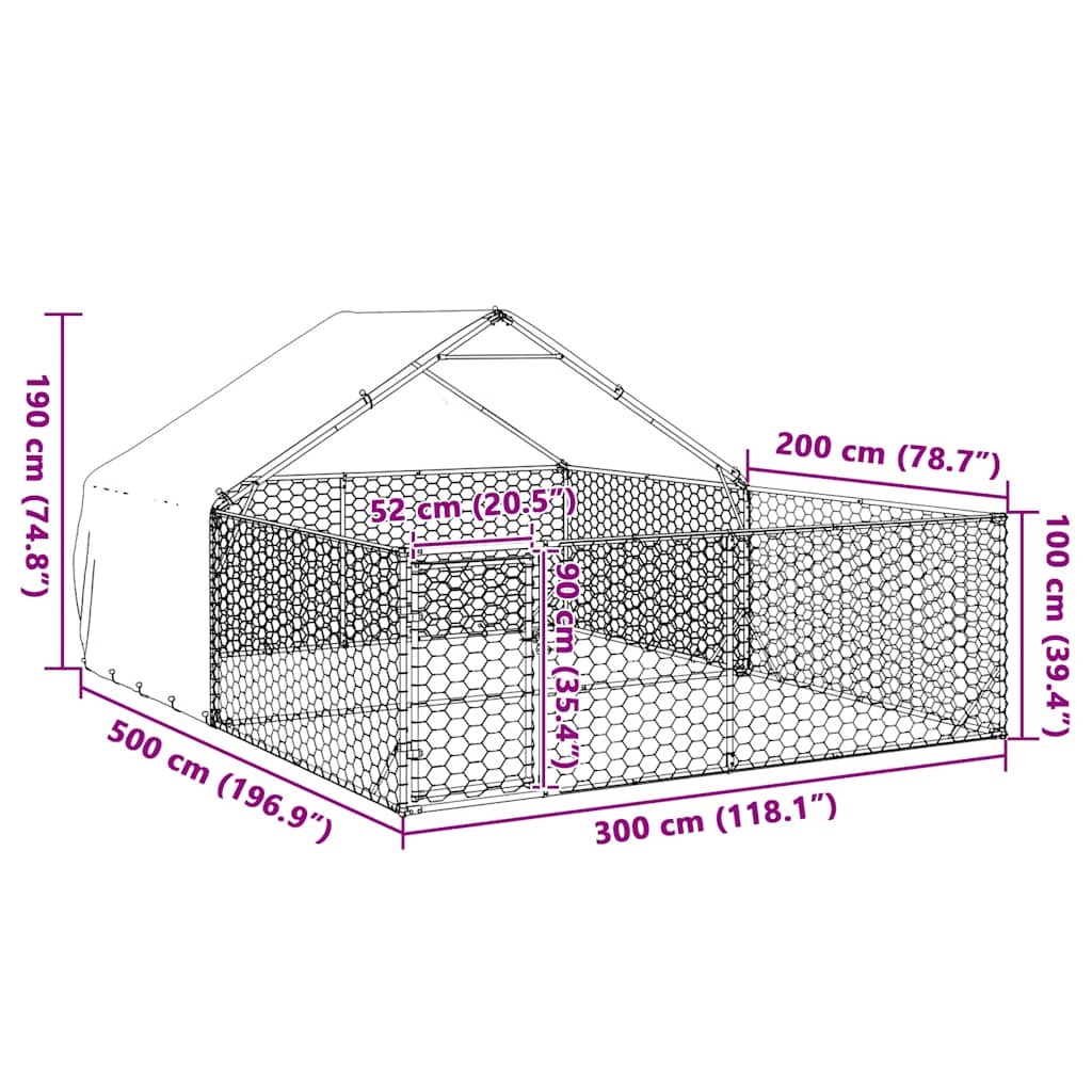 Cuccia per Cani da Esterno con Recinto 5x3x1,9m Acciaio Zincato