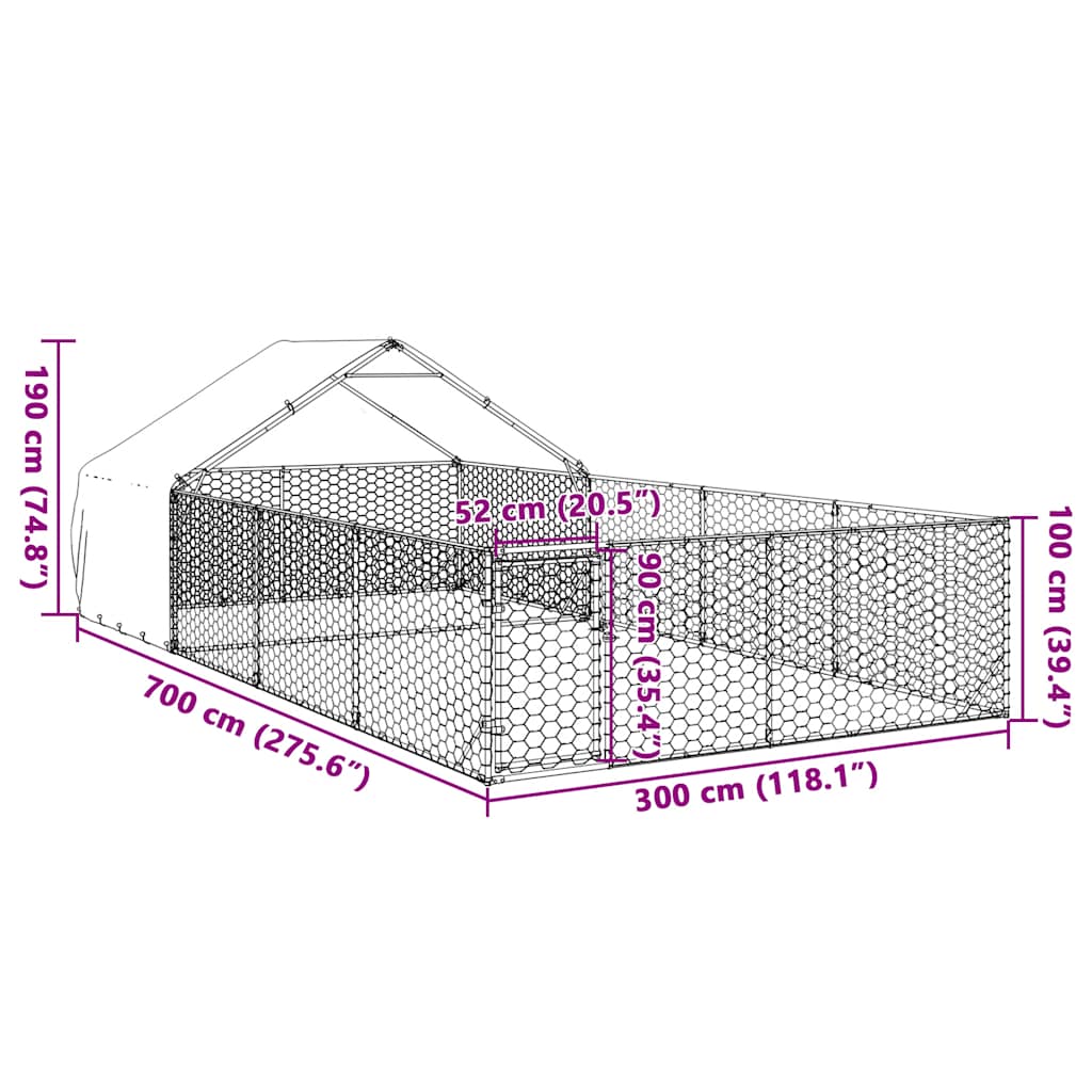 Cuccia per Cani da Esterno con Recinto 7x3x1,9m Acciaio Zincato