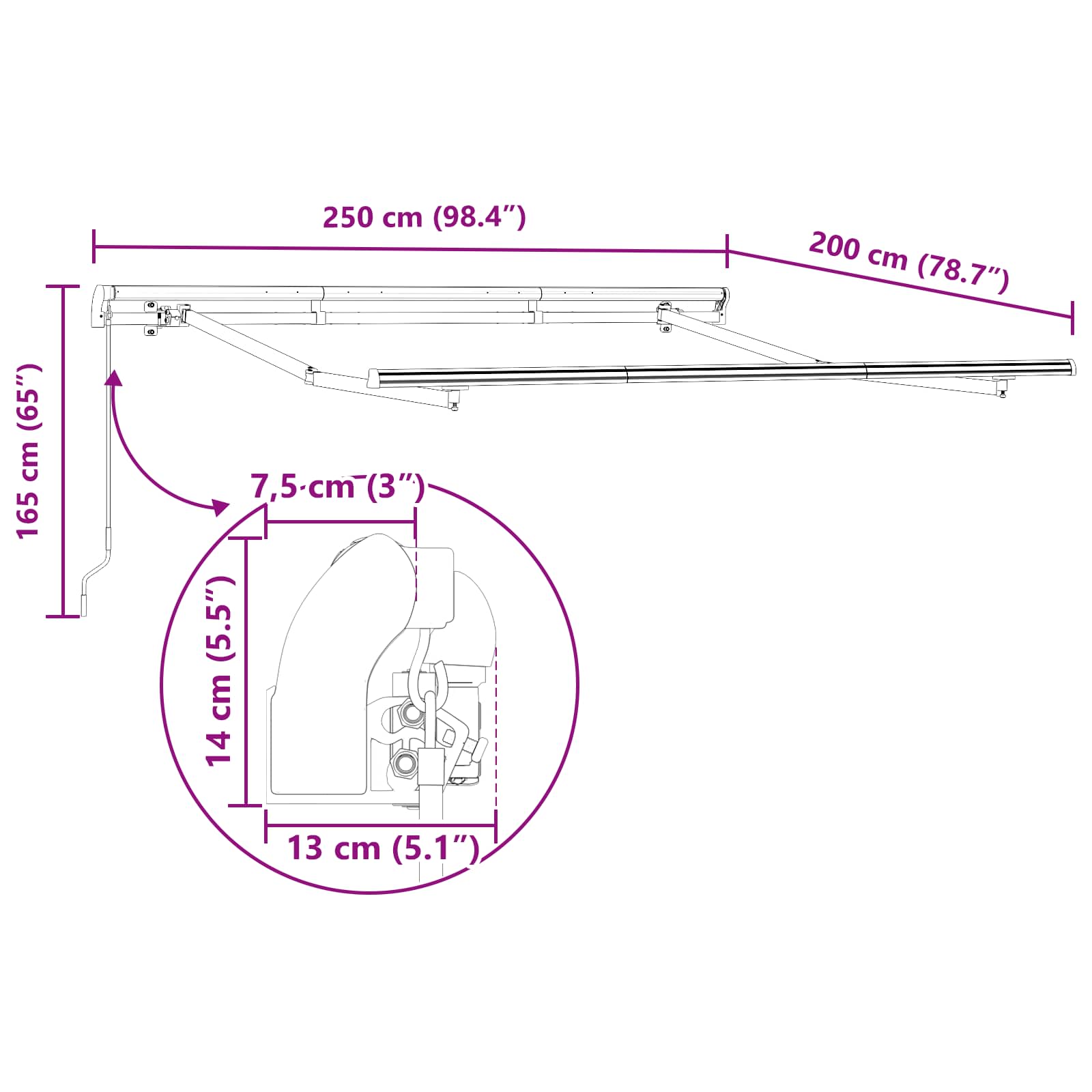 Tenda retrattile Blu 250 x 200 cm Tessuto