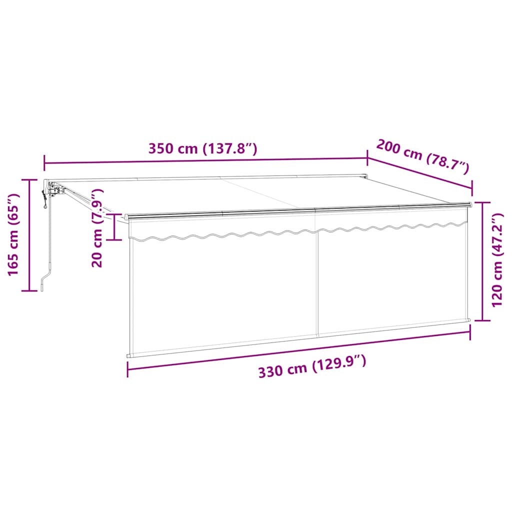 Tenda retrattile Antracite 350 x 200 cm Poliestere e Alluminio