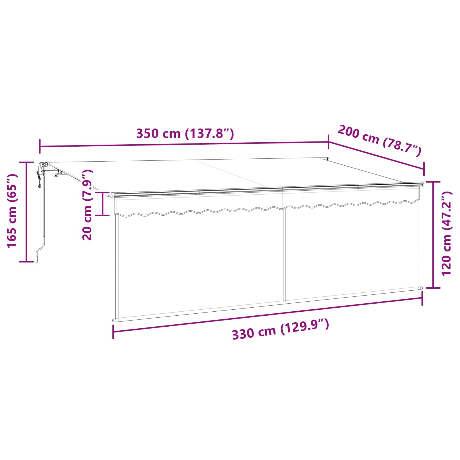 Tenda retrattile Antracite 350 x 200 cm Poliestere e Alluminio