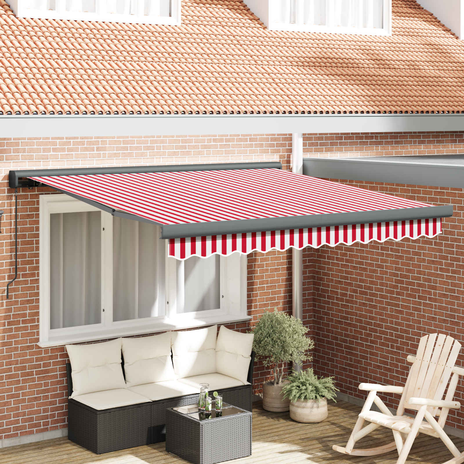 Tenda retrattile Rosso e Bianco 300 x 250 cm Tela e Alluminio
