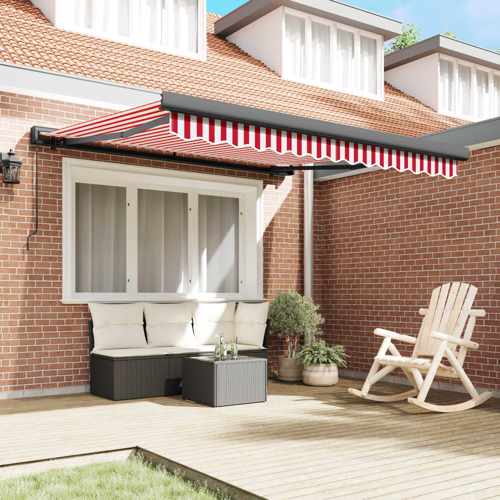 Tenda retrattile Rosso e Bianco 300 x 250 cm Tela e Alluminio