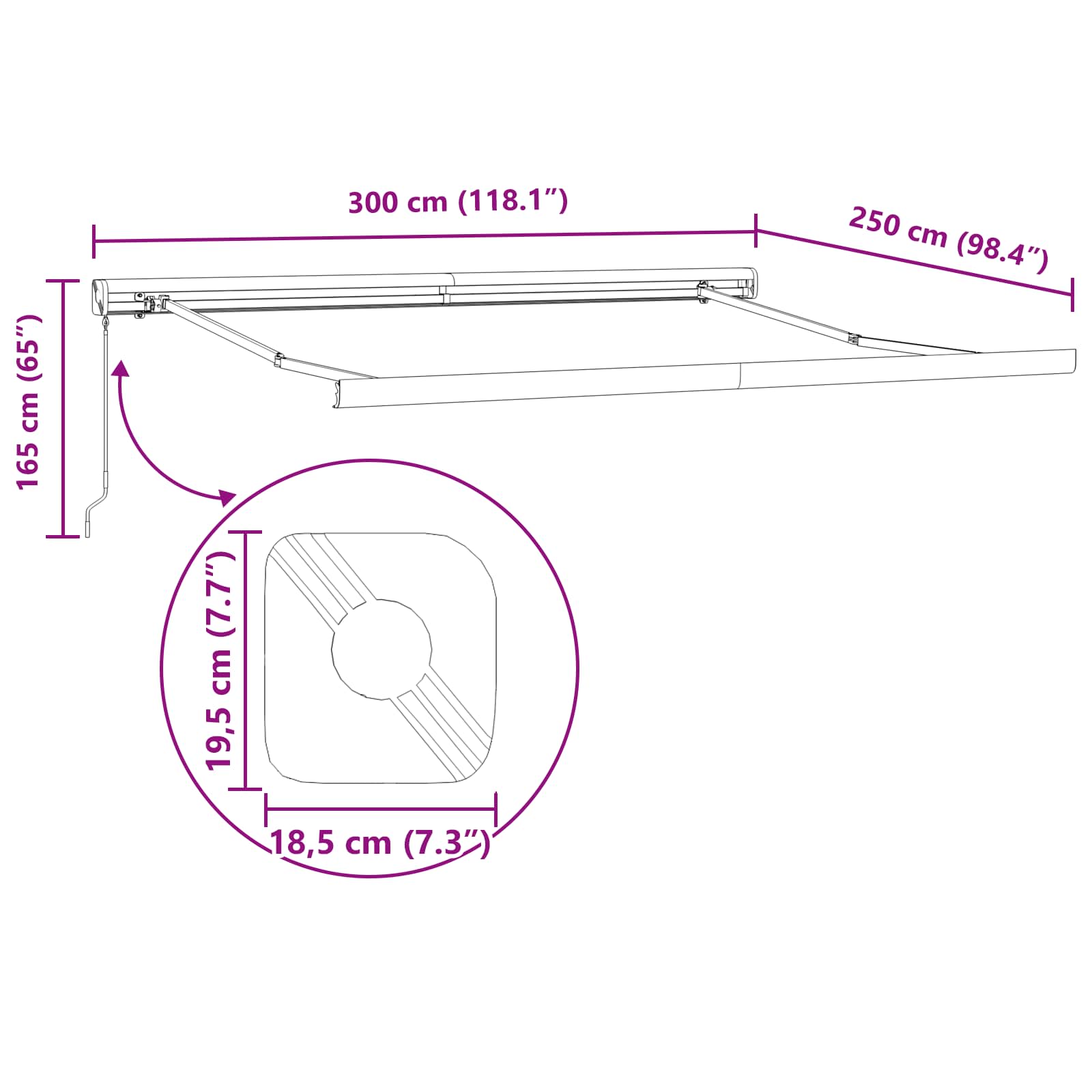 Tenda retrattile Nero 300 x 250 cm Tela e Alluminio