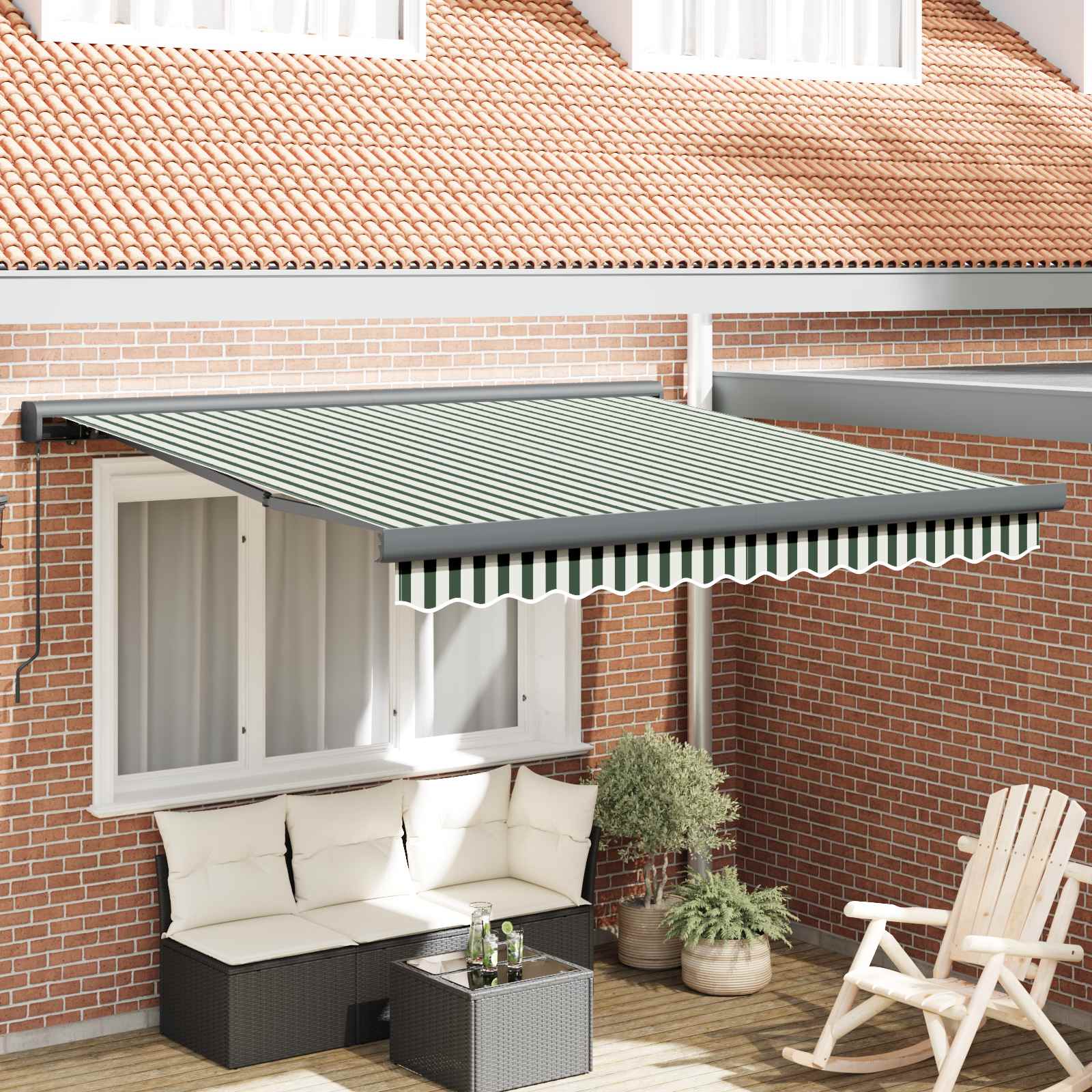 Tenda retrattile Verde e Bianco 300 x 250 cm Tela e Alluminio