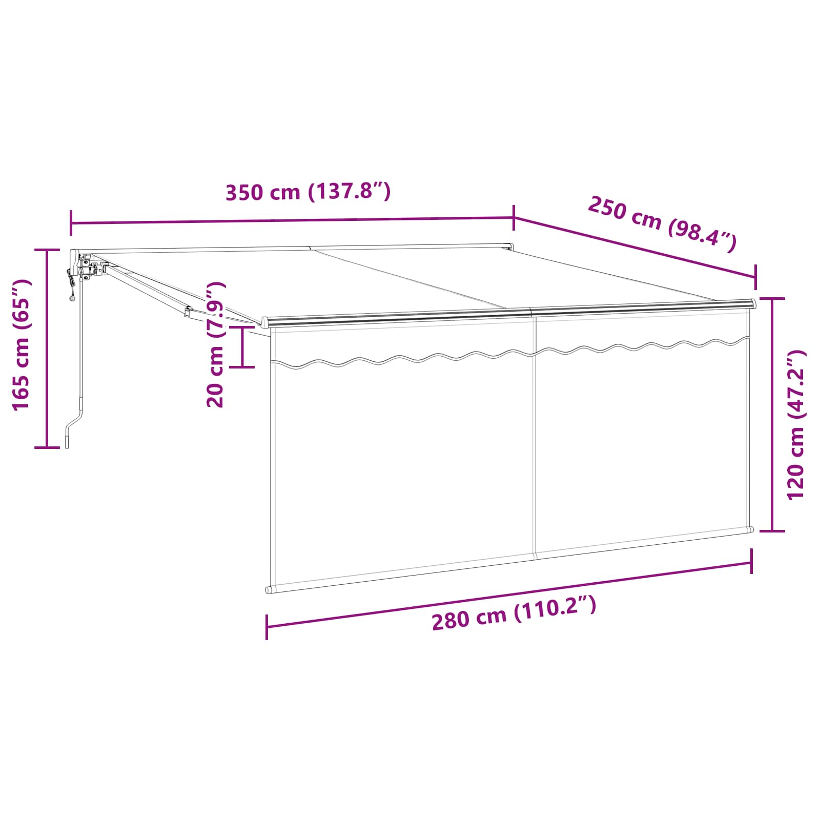 Tenda retrattile Crema 350 x 250 cm Poliestere e Alluminio
