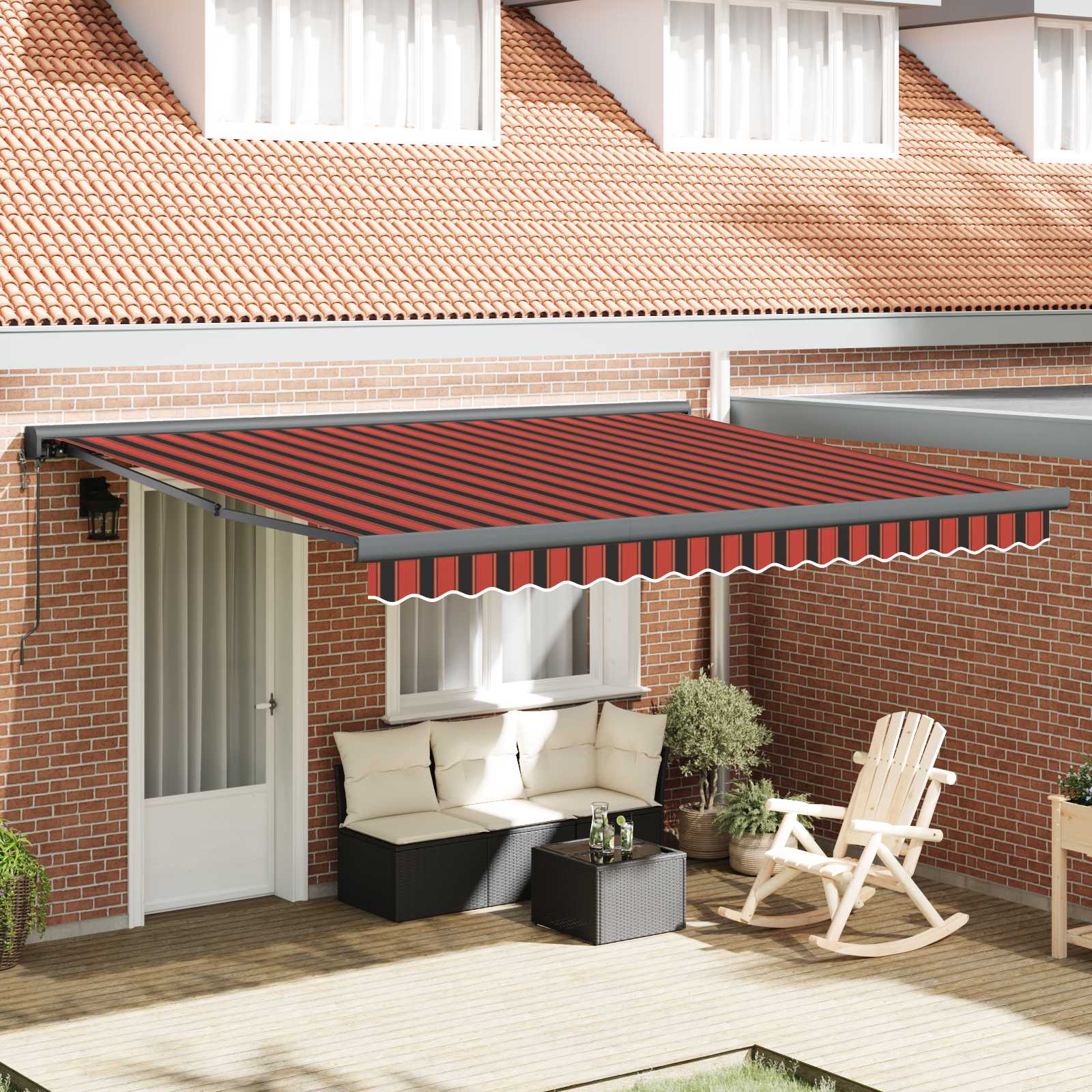 Tenda retrattile Rosso e Nero 350 x 250 cm Tessuto e Alluminio
