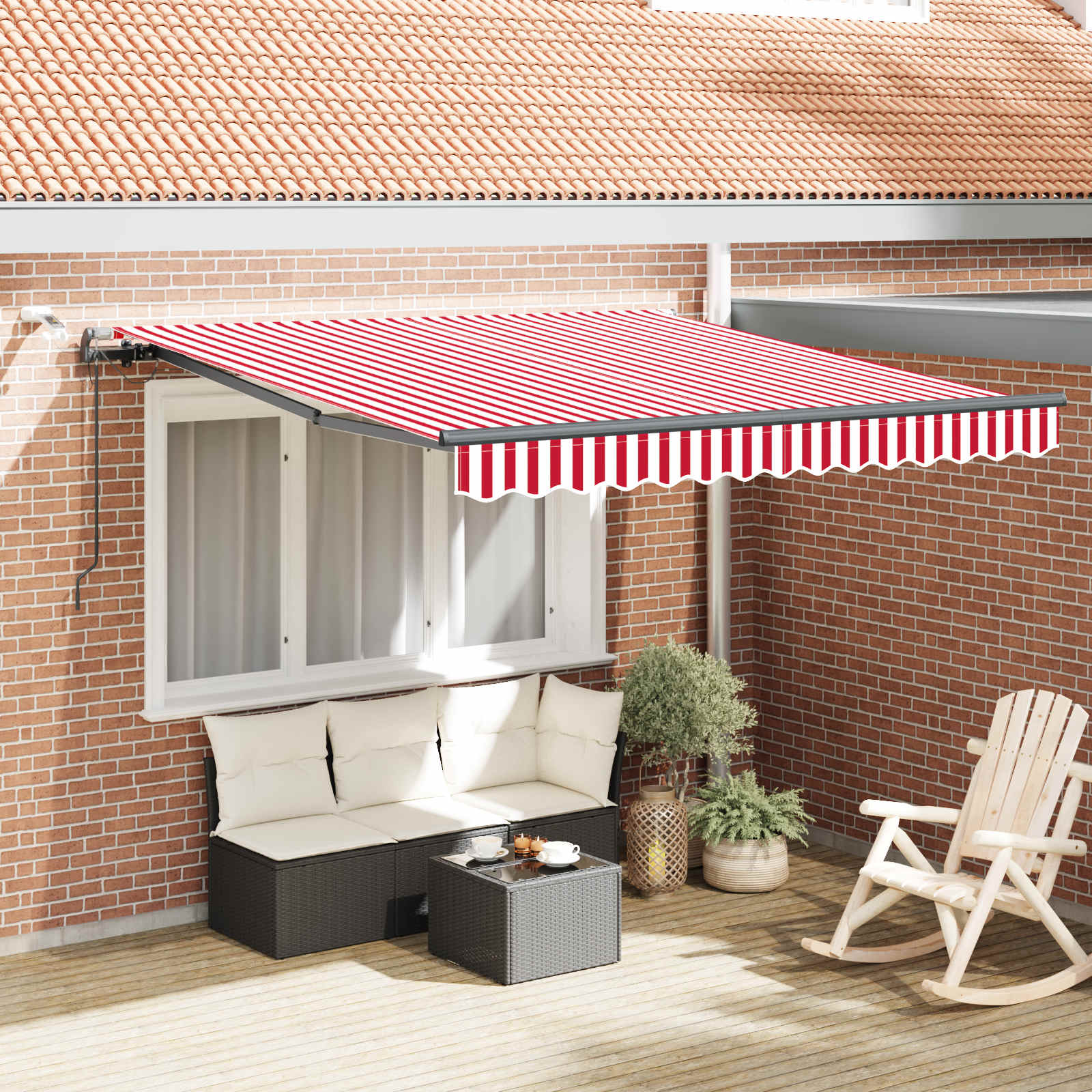 Tenda retrattile Rosso e Bianco 350 x 250 cm Poliestere