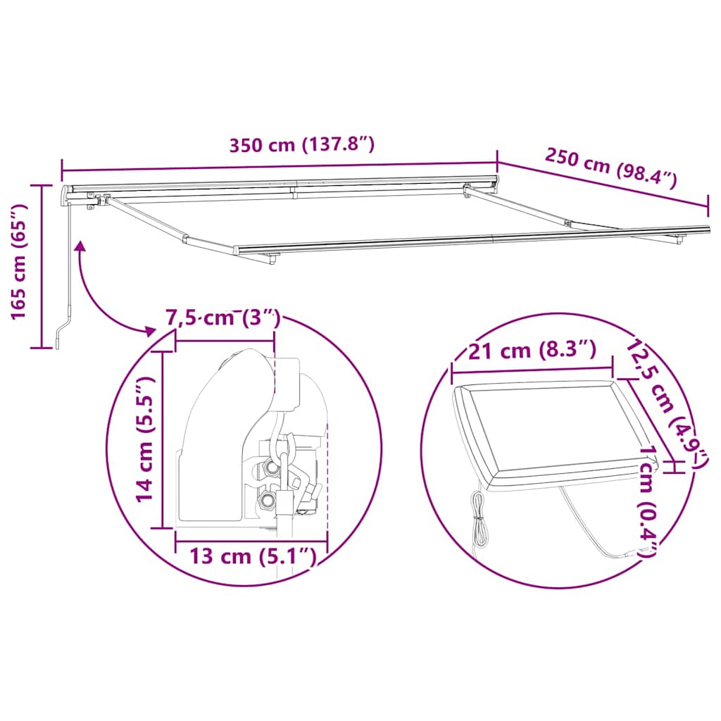 Tenda retrattile Multicolore 350 x 250 cm Tessuto e Alluminio