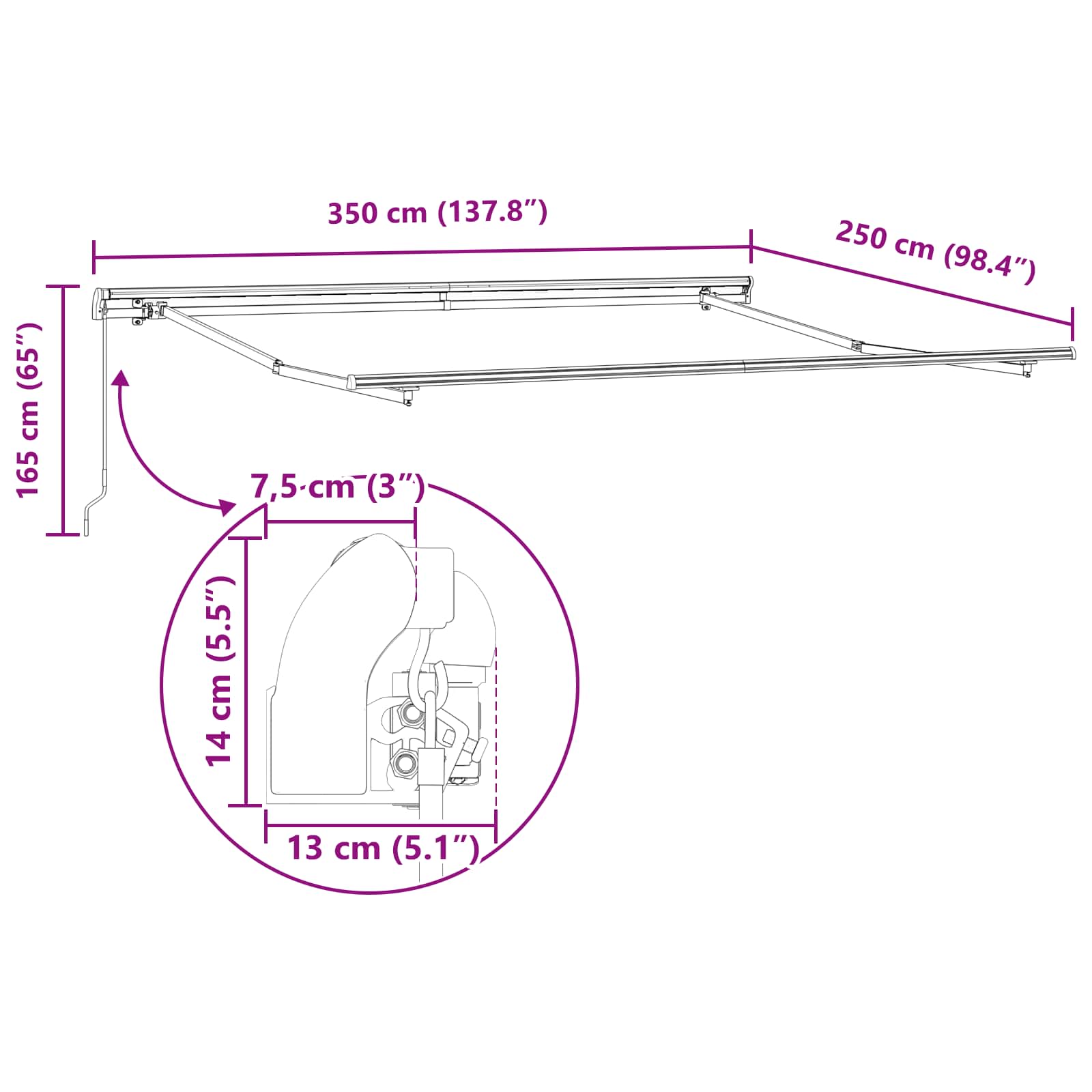 Tenda retrattile Nero 350 x 250 cm Poliestere e Alluminio
