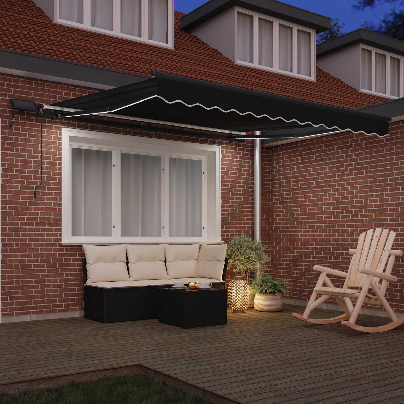 Tenda retrattile Nero 350 x 250 cm Tessuto e Alluminio