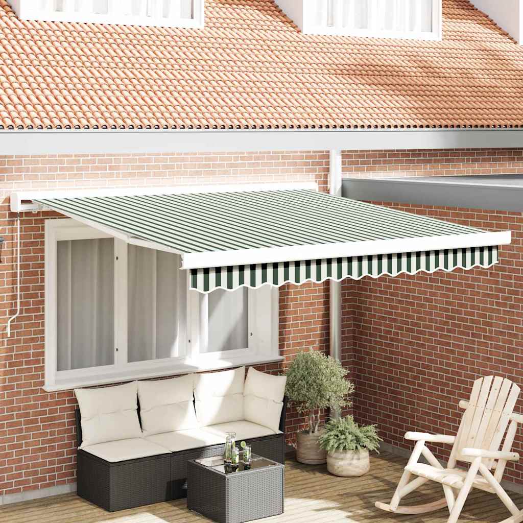 Tenda retrattile Verde e Bianco 350 x 250 cm Tela e Alluminio
