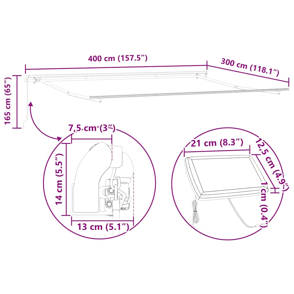 Tenda retrattile Grigio Chiaro 400 × 300 cm Tessuto e Alluminio