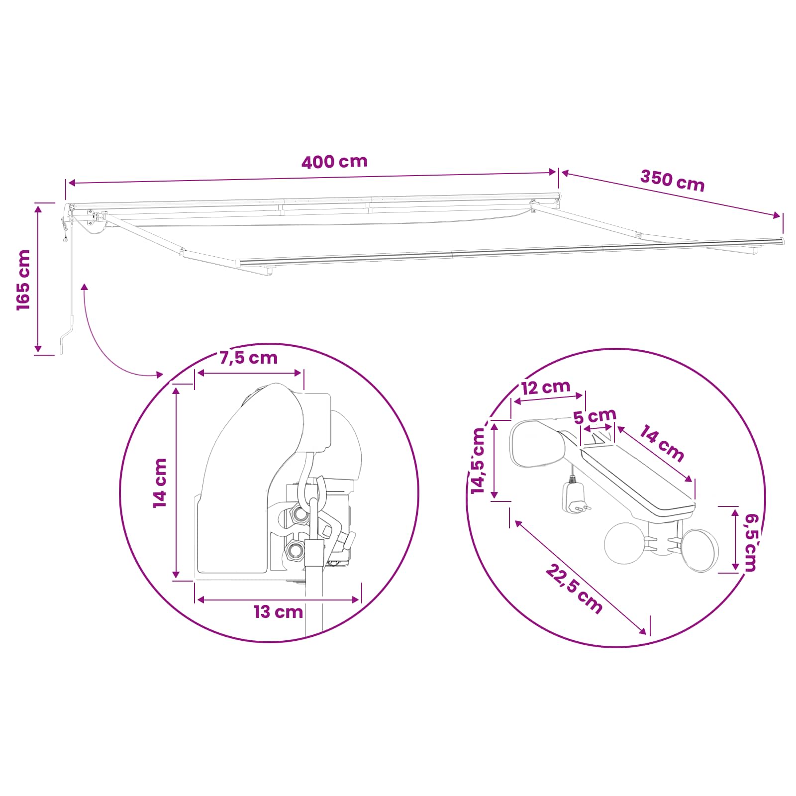 Tenda retrattile Multicolore 400 × 350 cm Poliestere
