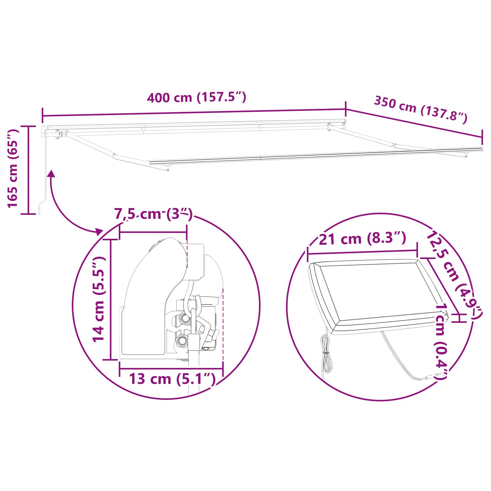 Tenda retrattile Multicolore 400 × 350 cm Tessuto e Alluminio