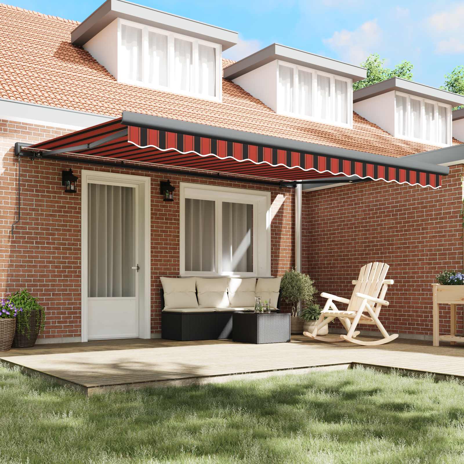 Tenda retrattile Rosso e Nero 450 × 300 cm Tela e Alluminio