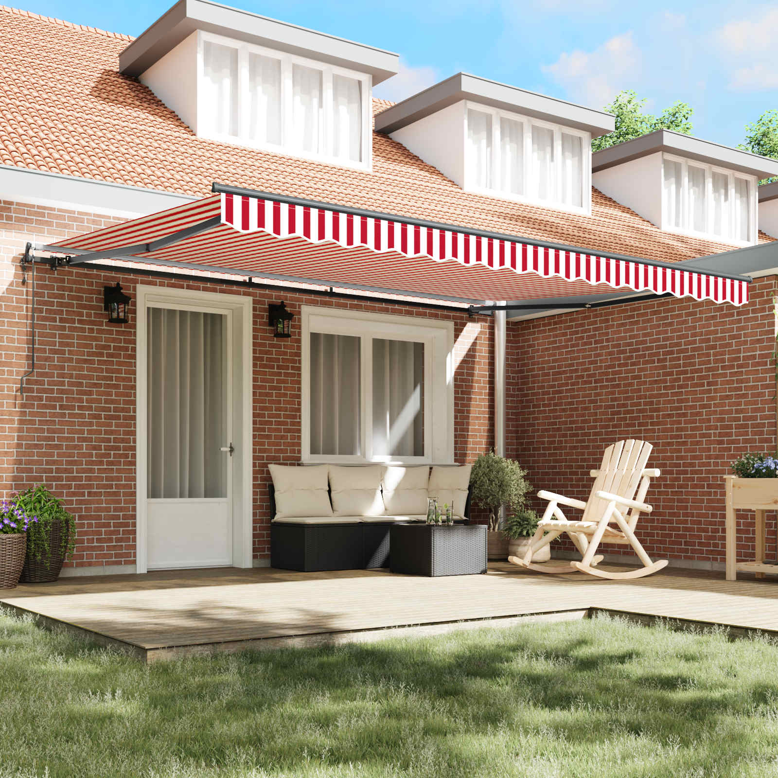 Tenda retrattile Rosso e Bianco 450 × 300 cm