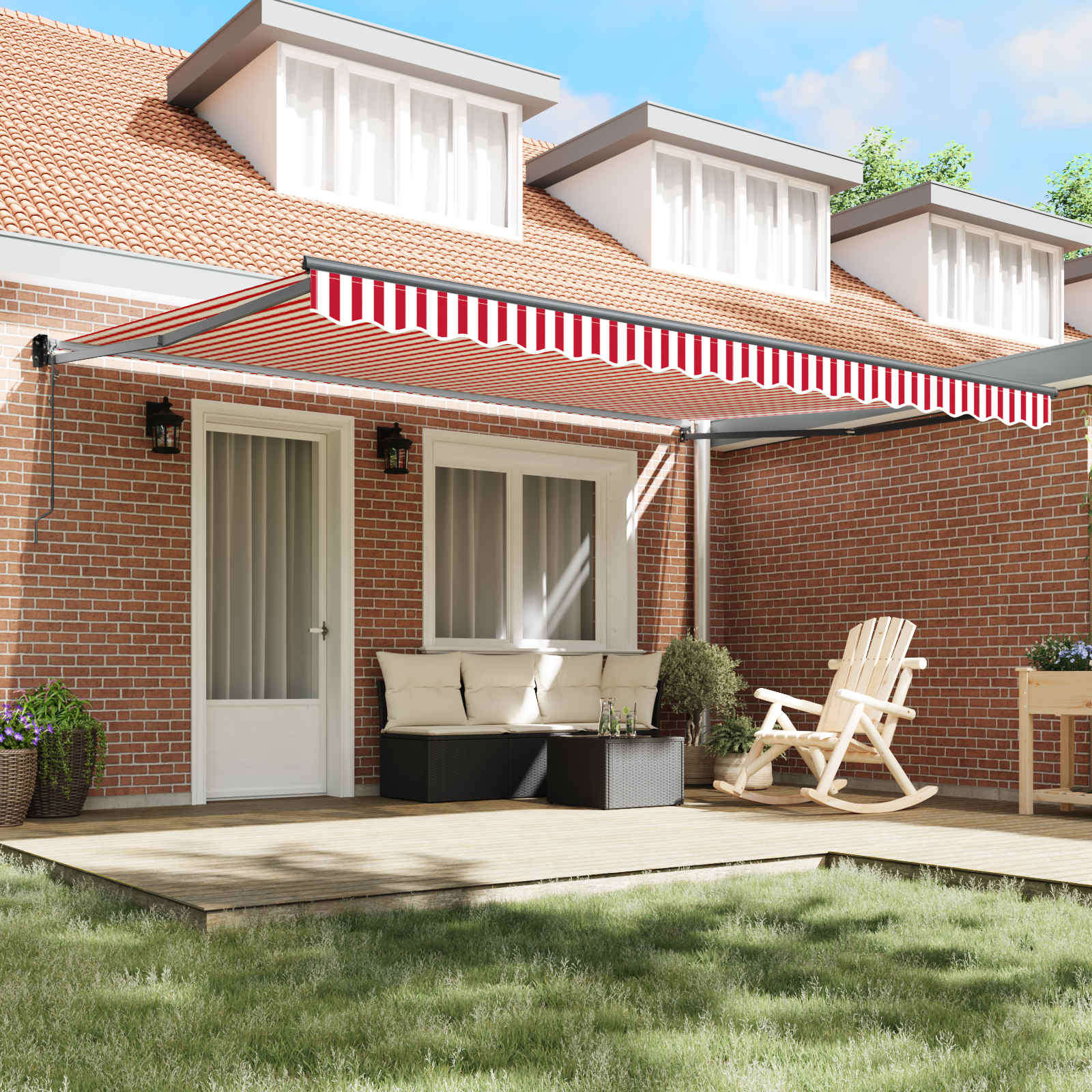 Tenda retrattile Rosso e Bianco 450 × 300 cm