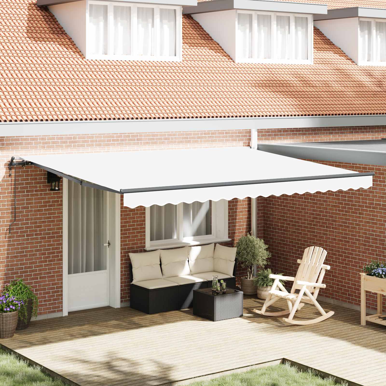 Tenda retrattile Bianco 450 × 350 cm Tessuto e Alluminio
