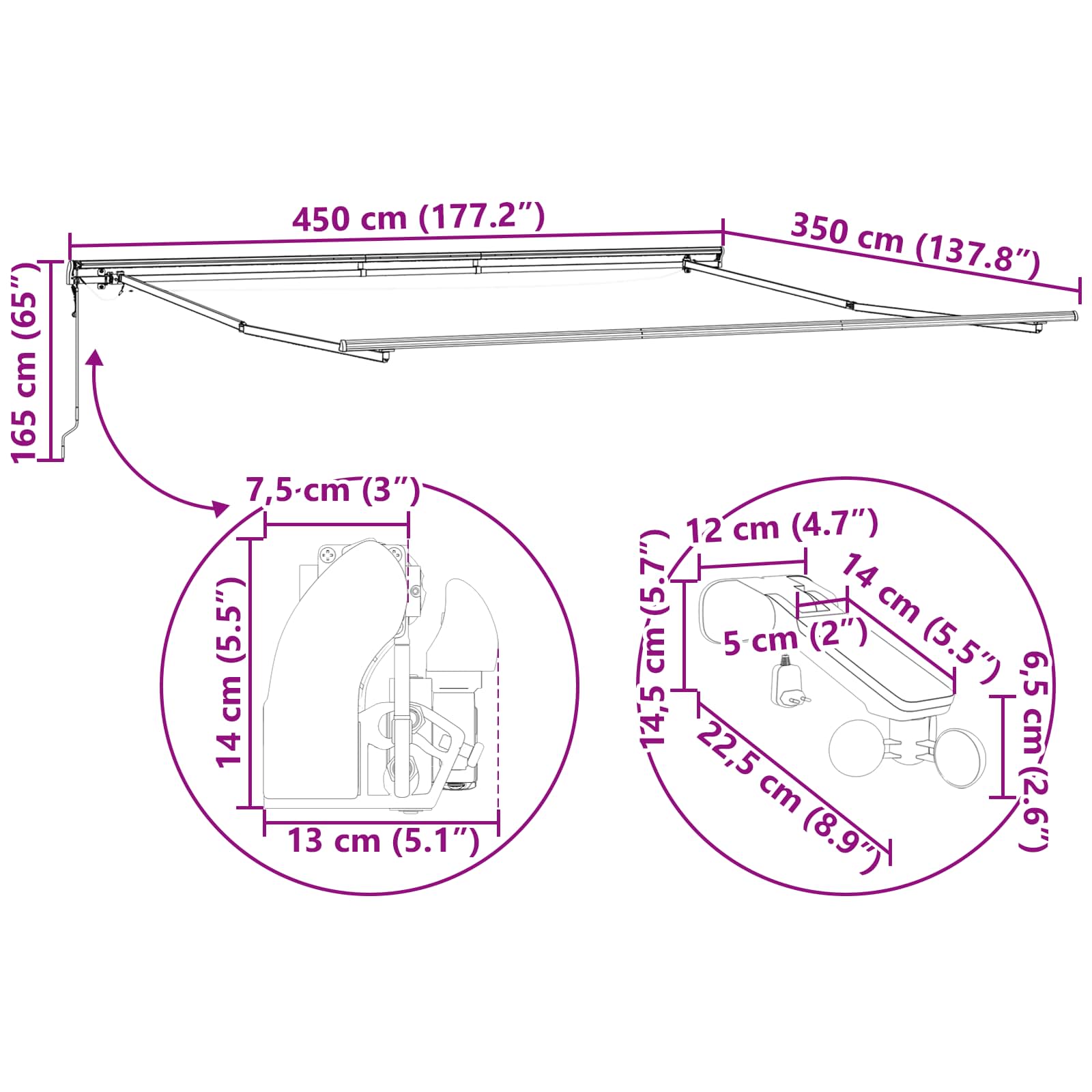Tenda retrattile Grigio Chiaro 450 × 350 cm Poliestere